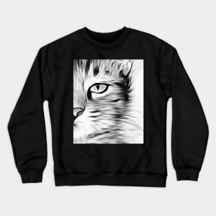 Cat half face drawing design left side Crewneck Sweatshirt